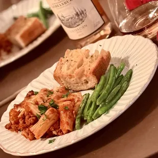 Bulk Hand Made Pasta (Uncooked), garlic bread, rose for family dinner.