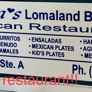 Description of the restaurant&apos;s items.
