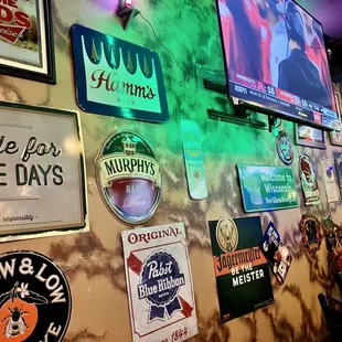 a wall full of signs