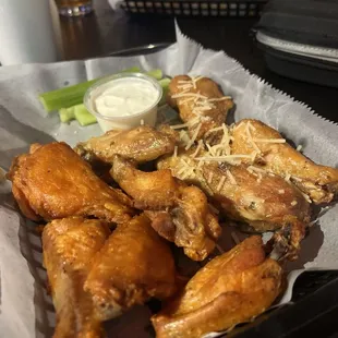 Wings- Buffalo and parm garlic