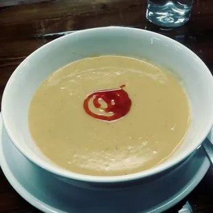 Lentil soup with a paprika oil.