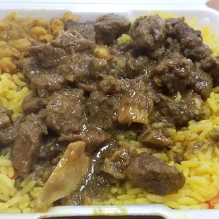 Curried goat with rice and chickpeas