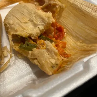 Tamale with jalapeño and cheese.  So good!