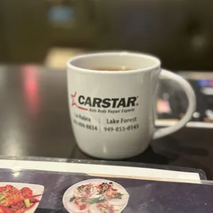 Omg. They served my hot tea with an auto body mug.