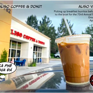 Picking up breakfast for the team before the race and getting my my cafe suh da fix. - Delicious!