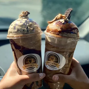 Kona mocha with shot of espresso (left) &amp; Oreo and Reese's Blended (right)