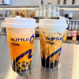 Thai Tea and Dirty Boba Coffee with Caramel and Brown Sugar Drizzle