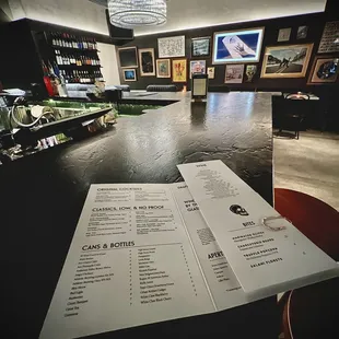 Menu for drinks