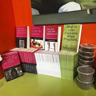 a variety of books on a table