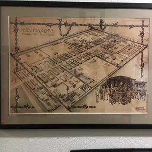 Maps and articles displayed down the hall