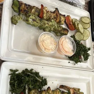 Fish and shrimp kabob with provencal marinade and tawook marinade. Yum!
