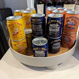 a variety of cans of beer