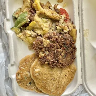 2 Allie Cakes, 1 Zauzage, Chickpea omelette.