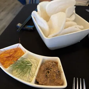 Prawn chips and dips