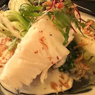 Sea bass with lemongrass and coconut milk sauce