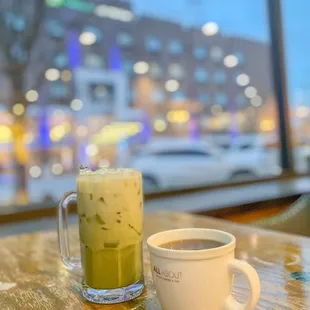 Matcha latte, americano