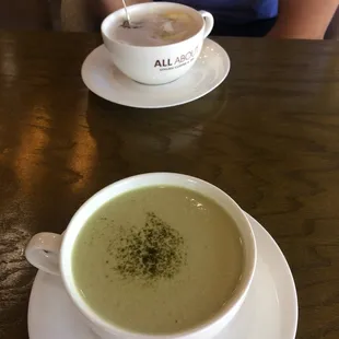 Goguma Green Tea Latte (front) and Korean Tea (back)