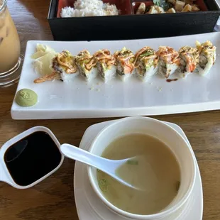 Shrimp roll with miso soup