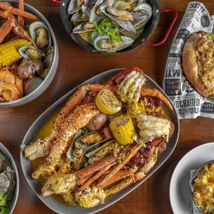 a variety of seafood dishes
