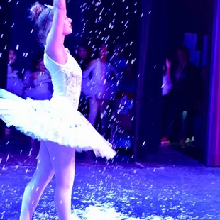Snow Queen on stage dancing in the snow!