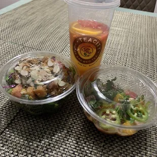 a salad and a drink