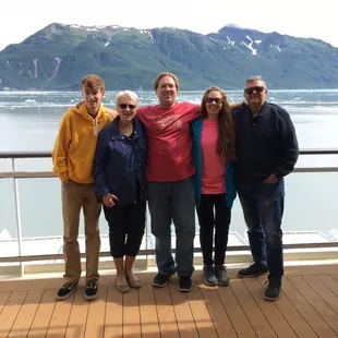 Enjoying the view of the glacier from our cabin balcony.