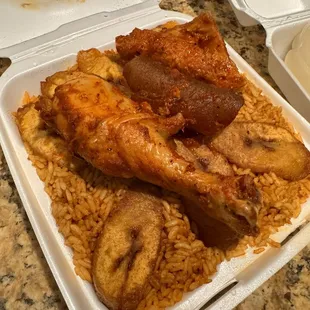 Jollof Rice With Plantain and assorted meats