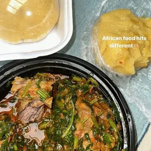 Cassava Fufu with Efo Riro Soup and Beef