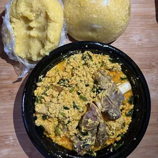 Cassava Fufu With Egusi Soup and Protein