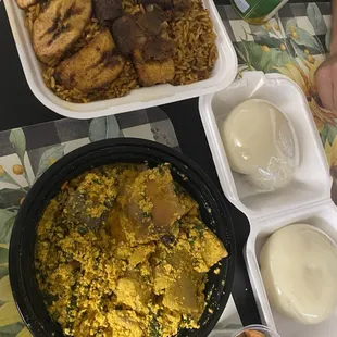 Oxtail Fufu of Choice With Egusi Soup, Jollof Rice With Plantain and Protein