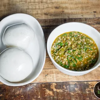 Small bowl of Okra Soup with 2 Proteins