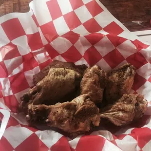 An order of 6 Lemon &amp; Pepper Wings.  Nice flavor but a bit dry.