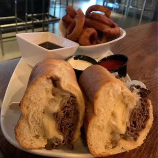 French Dip with Onion Rings