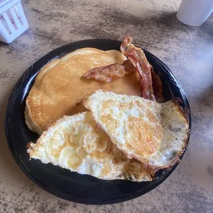 Pancake breakfast with added eggs