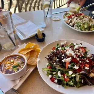 Cup of Chili (GF) with Beet salad and Cobb salad.