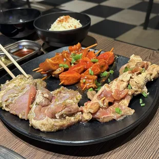 Lemongrass chicken, pork barbecue and tenga (ears) in some strange marinade. Not typical Filipino style at all