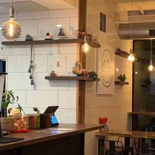 a kitchen and dining area