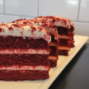 a slice of red velvet cake