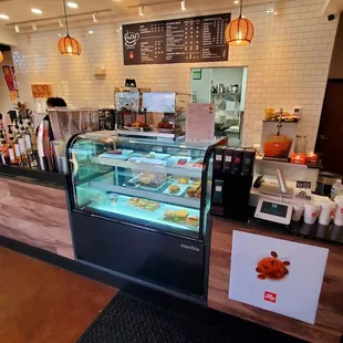 a counter with a variety of food items