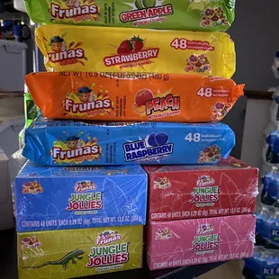 a stack of candy packages