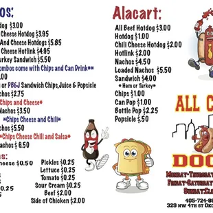 the menu for all city dogs