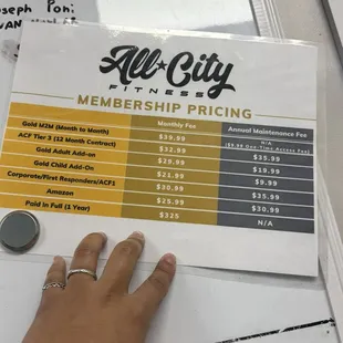Prices for memberships