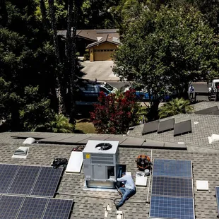 All Climate Air arial shot of new package unit roof installation.