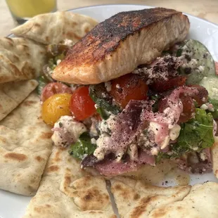 Mediterranean Hummus Bowl with Salmon