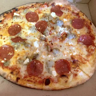 Pepperoni, Sausage, Feta pizza.