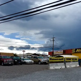 The business building and parking area.