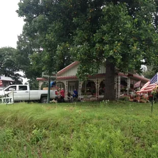 a truck parked in front of a house
