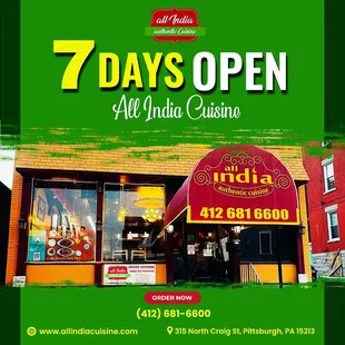 We are excited to inform you that our restaurant is now open all 7 days!