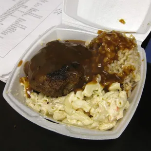 Mini hamburger steak (brown rice &amp; mac) $5.50