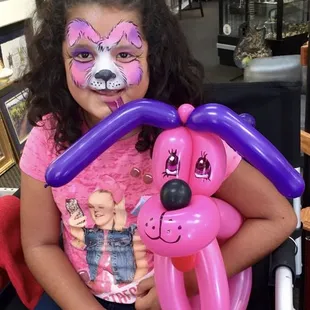 Pink Dog Face Painting   Pink Dog Balloon